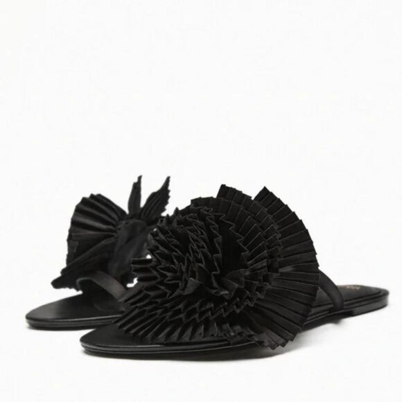 ZARA PLEATED FLAT SANDALS - Picture 3 of 8